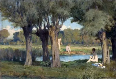 Badende am Teich