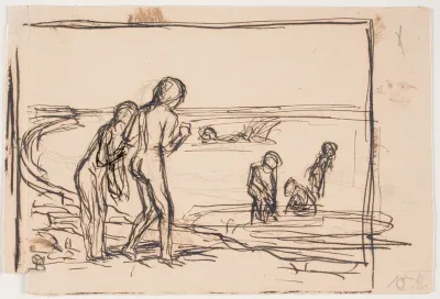 Badende børn på stranden