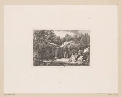 Badende herders bij waterval