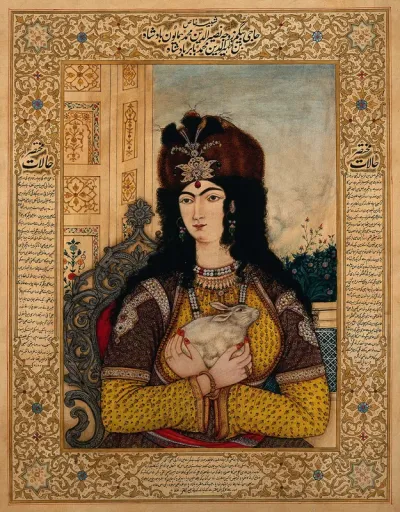 Badshah Humayun's Begum holding a rabbit