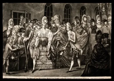 Bagnigge Wells, London: a fashionably dressed young couple greeting an acquaintance [an officer?] at a soiree