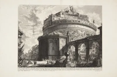 Bagsiden af Castel Sant' Angelo (Hadrians mausoleum), i forgrunden stabler af kanonkugler