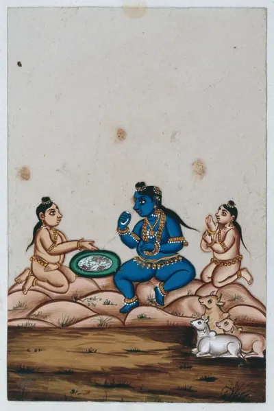 Bala Krishna sitting on a mountain eating food with some friends