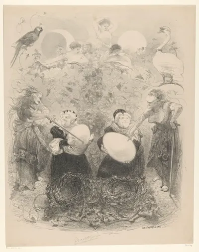 Balletscène met oude vrouwen met eieren