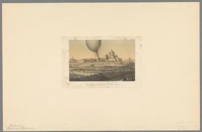 Balloonvlucht van Félix Nadar bij het Paleis voor Volksvlijt, Amsterdam