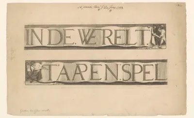 Banderol met titel vastgehouden door twee apen
