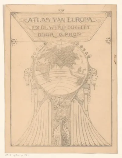 Bandontwerp voor: G. Prop, Atlas van Europa en de Werelddeelen, 1912