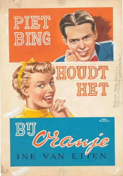 Bandontwerp voor: Ine van Etten, Piet Bing houdt het bij Oranje, 1954