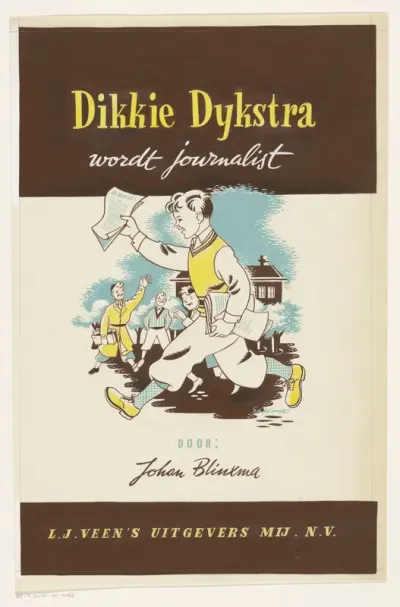 Bandontwerp voor: Johan Blinxma, Dikkie Dijkstra wordt journalist, c. 1947