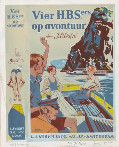 Bandontwerp voor: J.P. Baljé, Vier h.b.s.ers op avontuur, 1933