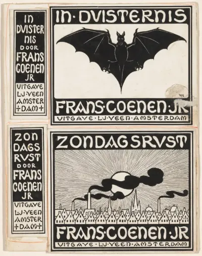 Bandontwerpen voor: Frans Coenen, In duisternis (1903) en Zondagsrust (1902)