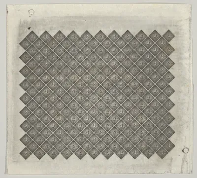 Banknote motif: panel of lathe work ornament composed of tiny 2s each set in a diamond surrounded by a star