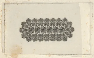Banknote motifs: panel of lathe work ornament with rounded ends, with a repeating floral pattern