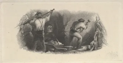 Banknote vignette showing two men working in a mine