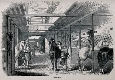 Barclay and Perkins brewery, Southwark: horses and workers in the stables