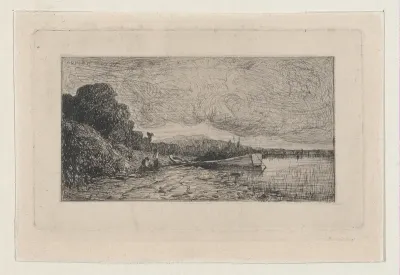 Barge on the Bank of a River