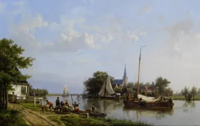 Barges on a canal in summer