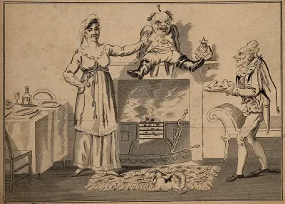 Baron Donderdronkdickdorff and Miss Quoltz: after their wedding, they quarrel and are surprised by a servant