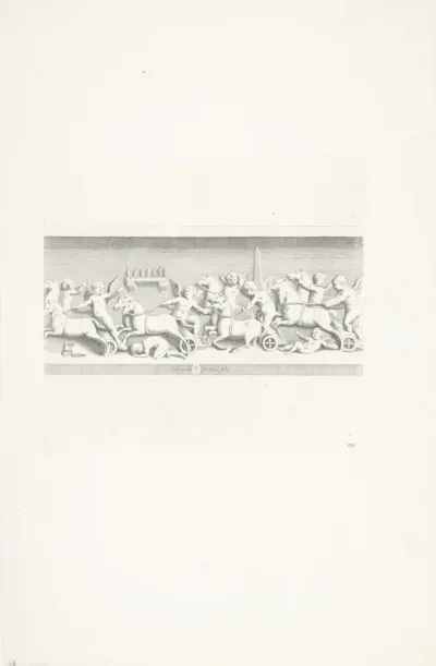 Bas-reliëf van een groep putti en paarden