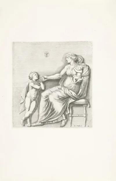 Bas-reliëf van een vrouw en een putto