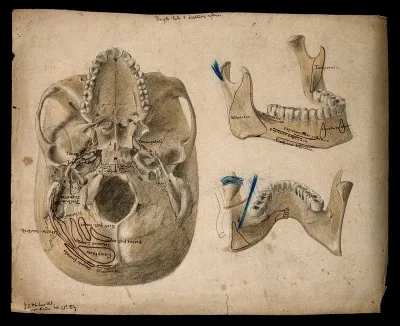 Base of the skull, with details showing the lower jaw