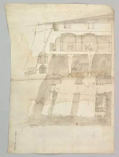 Bastione Ardeatino, Rome, plan and section (recto) Bastione Ardeatino, Rome, plans (verso)