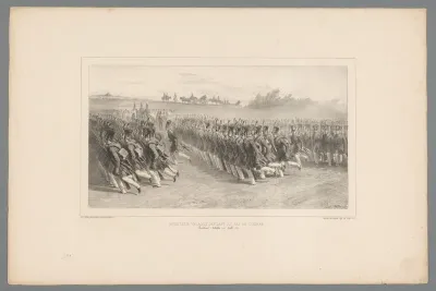 Bataljon marcheert op het veld