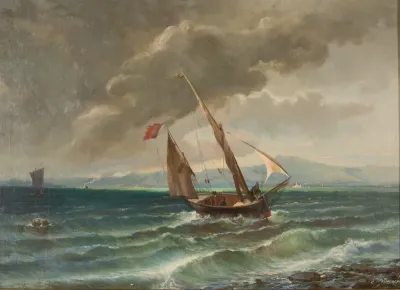 Bateaux sur le lac de Constance par une tempête.