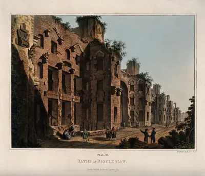 Baths of Diocletian, Rome: people admiring the ruins