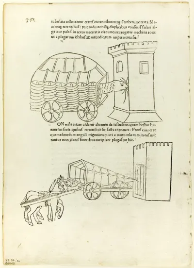 Battering Rams from De re militari (Concerning Military Matters), Plate 45 from Woodcuts from Books of the 15th Century
