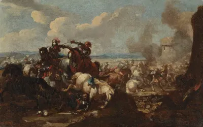 Battle in front of a fortress wall