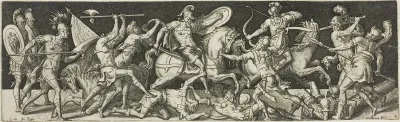 Battle of Horsemen and Foot Soldiers, from Combats and Triumphs