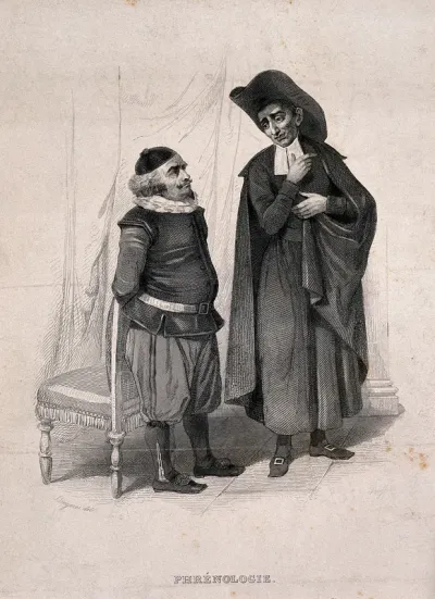 Bazile and Bartolo, characters from a story by Beaumarchais, representing the phrenological 'propensity' of secretiveness