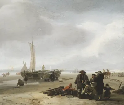 Beach view with fishermen selling their catch