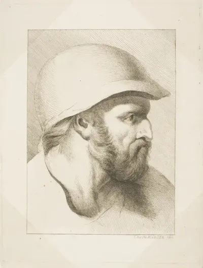 Bearded Male Head with Steel Helmet