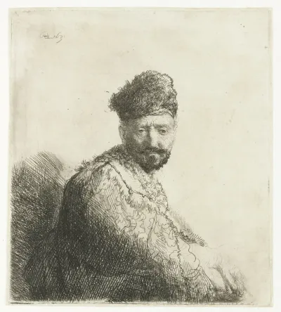 Bearded man, in a furred oriental cap and robe