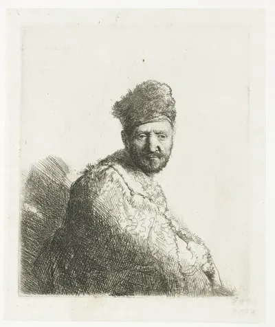 Bearded man, in a furred oriental cap and robe