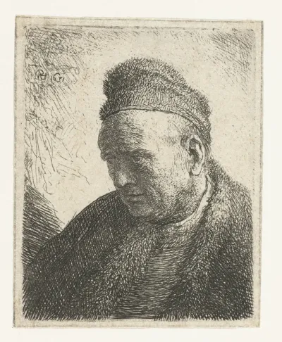 Beardless man in a fur cloak and cap: bust