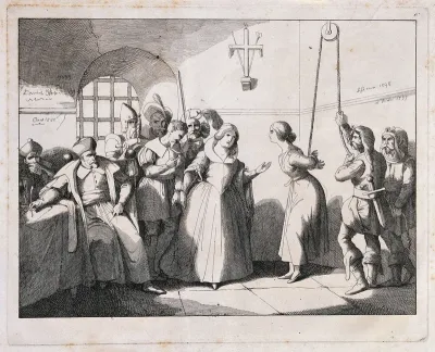 Beatrice Cenci, her stepmother Lucrezia, and one of her father's assassins are imprisoned and questioned by the papal authorities; Beatrice is tortured, and Lucrezia tries to persuade her to confess to the murder