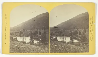 Beaver Lake, Conejos Cañon, Colorado, 9.000 feet above sea-level, and 30 miles from mouth of Cañon, No. 35 from the series "Geographical Explorations and Surveys West of the 100th Meridian"