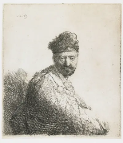 Bebaarde man met oosterse bontmuts en bewerkte mantel: de vader van Rembrandt (?)