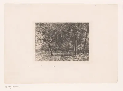 Bebost landschap met een laan en rechts een huis tussen de bomen