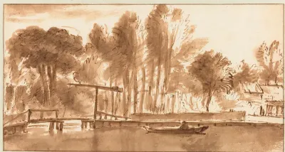 Bebost rivierlandschap met ophaalbrug