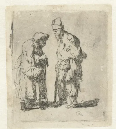 Bedelaar en bedelares in gesprek
