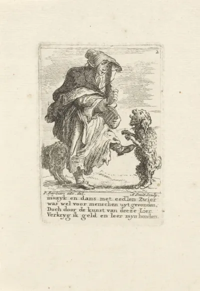 Bedelaar met dansende hond