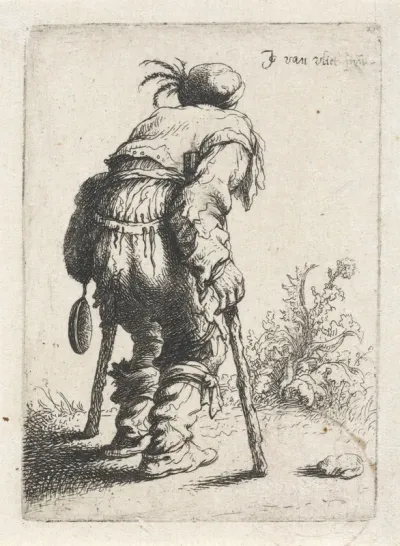 Bedelaar met twee krukken