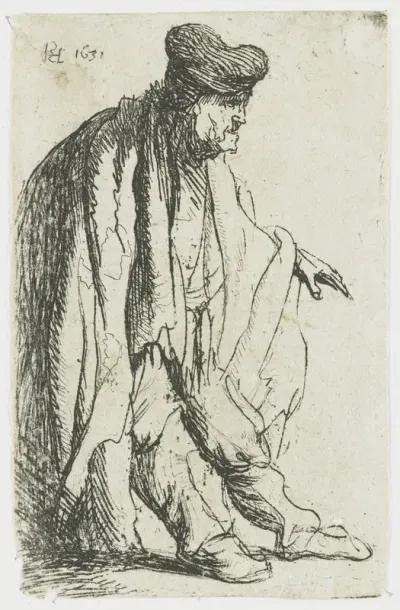 Bedelaar met uitgestoken linkerarm