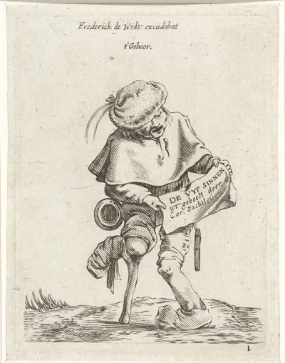 Bedelaar op kniekruk