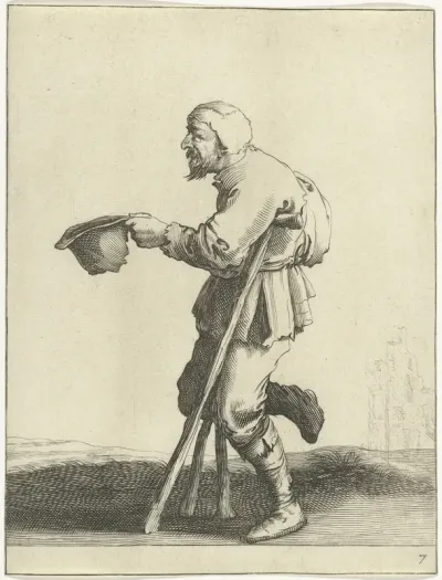 Bedelaar op krukken