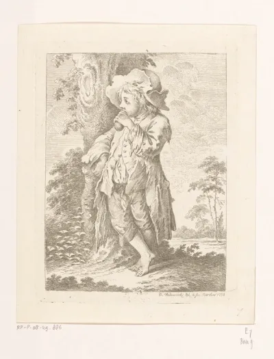 Bedeljongen bij de boom